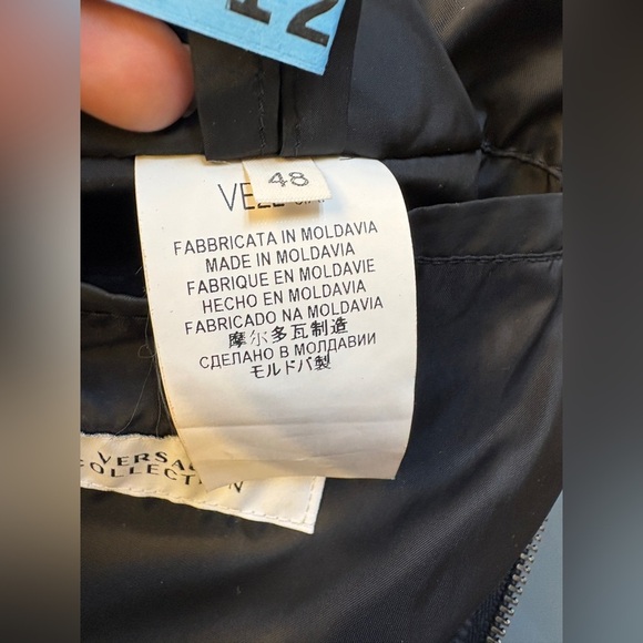 Versace Me's size Large Black Quilted + Leather Long Sleeve Vintage Moto Jacket - Picture 7 of 13